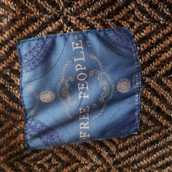 Free People brown 70s print geometic peplum blanket jacket womens 10 - Picture 6 of 12